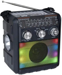Radio portabil cu incarcare solara bluetooth lanterna lumini led 10W FM AM SW USB TF MP3 