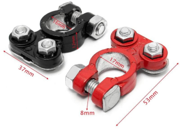 Set 2 borne baterie auto aluminiu rosu-negru