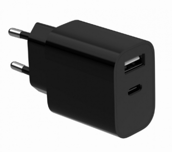 Incarcator retea Gembird TA-UC-2AC12-01-BK 1x USB-A 1x USB-C 2.4A Black 