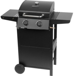 Gratar gradina grill dreptunghiular cu gaz 2 arzatoare cu roti capac rafturi BBQ Andora 