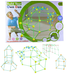 Kit constructie cort copii joc de construit cu 36 de bile si 51 de bete 87 de piese 