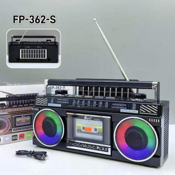 Radio retro vintage bluetooth portabil incarcare solara 10W AUX FM AM SW TF lumini led RGB FP-363-S