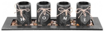 Suport 4 lumanari model HOME lemn si pietre naturale negru 39x12.5x10 cm Magic Home 