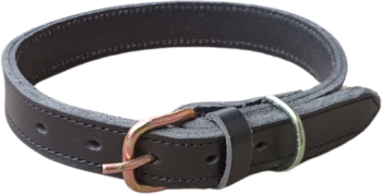 Zgarda neagra din piele naturala dubla pentru caini 60 x 2.5 cm 