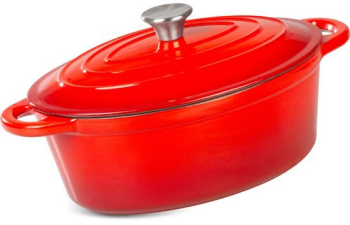 Oala de fonta emailata cu capac maner din inox rosie 4.4 L Magic Home