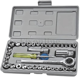 Trusa de chei tubulare 40 de piese sistem metric si SAE in cutie 41314 gri 