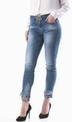 Blugi Dama Lavy cu talie medie lungi elastici bumbac albastru 29 