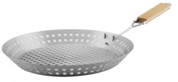 Grill pentru gratar rotund   tip tigaie maner detasabil  lemn 32x4 cm  