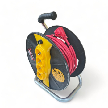 Prelungitor 20 m 3x1.5mm cu tambur integrat si maner de transport 4 prize