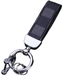 Breloc Elegant din Piele Autentica Bentita pentru Chei cu Catarama. Albastru Miez de Noapte 