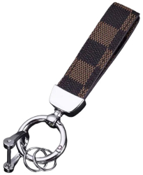 Breloc Elegant din Piele Autentica Bentita pentru Chei cu Catarama. Maro Inchis cu Maro deschis 