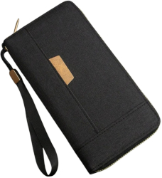 Portofel de afaceri minimalist din material Unisex Bifold cu Fermuar - Negru 