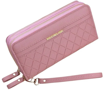 Portofel lung dublu pentru dama fashion clasic - Roz Coral 