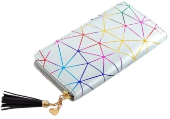 Portofel lung pentru femei piele PU design minimalist cu model geometric si fermoar - Argintiu Multicolor 