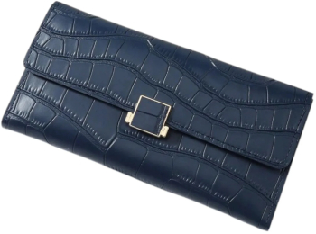 Portofel lung trifold pentru femei design crocodil in relief piele PU - Abastru 