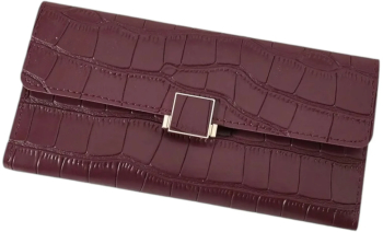 Portofel lung trifold pentru femei design crocodil in relief piele PU - Rosu 
