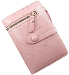 Portofel mic dama piele PU cu inchidere bifold elegant stil minimalist - Roz 