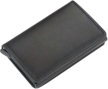 Portofel Premium pentru carduri Trifold din aliaj de aluminiu si piele PU cu blocare RFID - Negru 