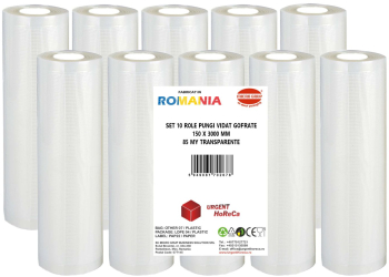 Set 10 role pungi vidat gofrate dimensiuni 150x3000 mm transparente grosime 85 microni preparare sau depozitare Sous Vide 