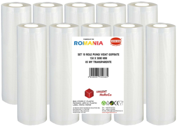 Set 10 role pungi vidat gofrate dimensiuni 150x5000 mm transparente grosime 85 microni preparare sau depozitare Sous Vide 