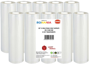 Set 10 role pungi vidat gofrate dimensiuni 200x6000 mm transparente grosime 85 microni preparare sau depozitare Sous Vide 