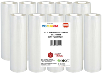 Set 10 role pungi vidat gofrate dimensiuni 280x3000 mm transparente grosime 85 microni preparare sau depozitare Sous Vide 