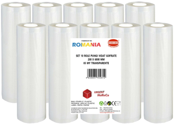 Set 10 role pungi vidat gofrate dimensiuni 280x6000 mm transparente grosime 85 microni preparare sau depozitare Sous Vide 