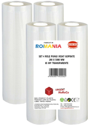 Set 4 role pungi vidat gofrate dimensiuni 200x5000 mm transparente grosime 85 microni preparare sau depozitare Sous Vide 