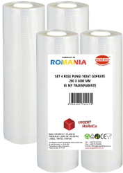Set 4 role pungi vidat gofrate dimensiuni 200x6000 mm transparente grosime 85 microni preparare sau depozitare Sous Vide 