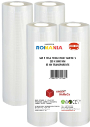 Set 4 role pungi vidat gofrate dimensiuni 280x6000 mm transparente grosime 85 microni preparare sau depozitare Sous Vide 