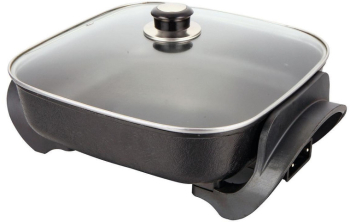 Tigaie electrica Elite FP-1500BL 1500W 26 cm Capac de sticla Termostat Invelis antiaderent Negru 