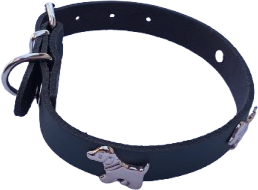 Zgarda albastru inchis accesoriu catel piele naturala pentru caini mici 35 x 1.5 cm diametru 22-30 cm 