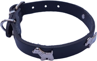 Zgarda neagra accesoriu catel piele naturala pentru caini mici 35 x 1.5 cm diametru 22-30 cm 