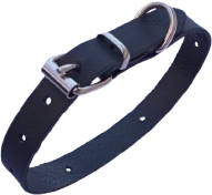 Zgarda neagra piele naturala pentru caini mici 35 x 1.5 cm diametru 22-30 cm 