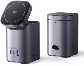 Statie de incarcare UGREEN Nexode 65W GaN 15W Qi2 Wireless Stand 1x USB-A 2x USB-C Gri 