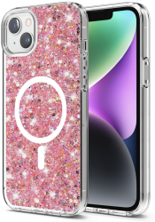 Husa pentru iPhone 14 Plus / iPhone 15 Plus - Techsuit Sparkly Glitter MagSafe - Magenta 