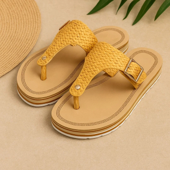 Papuci de Dama Perletti &ndash Wedge Flip-Flop 4cm cu platforma si textura impletita 36 EU 