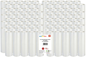 Set 100 role pungi vidat gofrate dimensiuni 220x5000 mm transparente grosime 85 microni preparare sau depozitare Sous Vide 