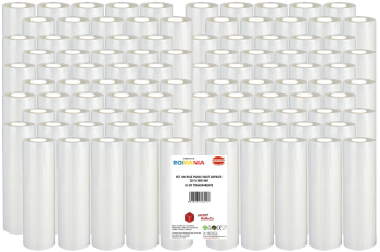 Set 100 role pungi vidat gofrate dimensiuni 220x6000 mm transparente grosime 85 microni preparare sau depozitare Sous Vide 