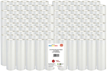 Set 100 role pungi vidat gofrate dimensiuni 250x5000 mm transparente grosime 85 microni preparare sau depozitare Sous Vide 