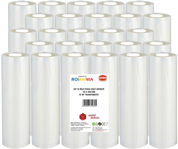 Set 26 role pungi vidat gofrate dimensiuni 150x5000 mm transparente grosime 85 microni preparare sau depozitare Sous Vide 