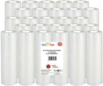 Set 26 role pungi vidat gofrate dimensiuni 150x6000 mm transparente grosime 85 microni preparare sau depozitare Sous Vide 