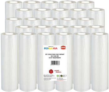 Set 26 role pungi vidat gofrate dimensiuni 200x5000 mm transparente grosime 85 microni preparare sau depozitare Sous Vide 