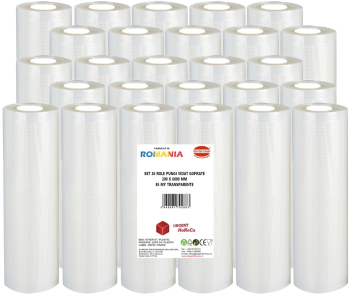 Set 26 role pungi vidat gofrate dimensiuni 200x6000 mm transparente grosime 85 microni preparare sau depozitare Sous Vide 