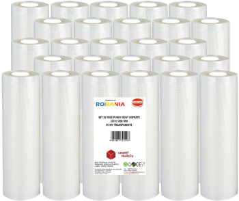 Set 26 role pungi vidat gofrate dimensiuni 220x5000 mm transparente grosime 85 microni preparare sau depozitare Sous Vide 