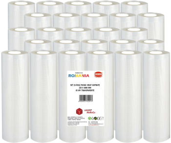 Set 26 role pungi vidat gofrate dimensiuni 220x6000 mm transparente grosime 85 microni preparare sau depozitare Sous Vide 