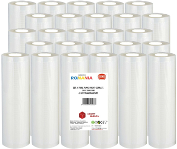 Set 26 role pungi vidat gofrate dimensiuni 250x5000 mm transparente grosime 85 microni preparare sau depozitare Sous Vide 