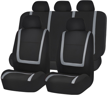 Set Huse Scaune Auto Fata/Spate din 9 Piese Universale Culoare Negru cu Gri Compatibile cu Scaune cu Airbag 