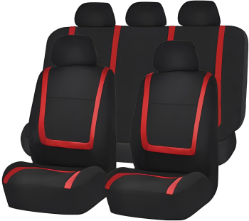 Set Huse Scaune Auto Fata/Spate din 9 Piese Universale Culoare Negru cu Rosu Compatibile cu Scaune cu Airbag 
