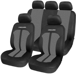 Set Huse Scaune Auto Premium Fata/Spate din 11 Piese Universale Culoare Gri cu Negru Compatibile cu Scaune cu Airbag 